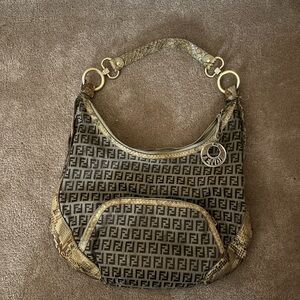 Authentic Fendi Monogram Brown and Tan Hobo Bag